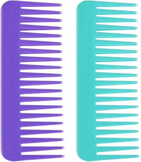 2 pcs Large Detangling Comb, Wide Tooth No Handle Detangler Styling Shampoo Comb for Curly Wet Dry Hair Thick Fine Womens Girls (Light Green, Purple)