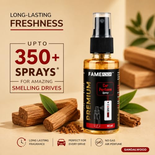 Image of Sandalwood Premium Car Perfume Luxury Spray 50 ML with Hanging Card /Travel Friendly Car Air Fresheners 350+ Sprays /Car Accessories Interior /Eliminates Bad Odour for Car, Office & Home