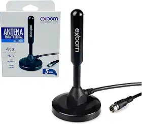 Antena TV Digital Amplificada HDTV/UHF/VHF Interna Externa FULL HD HDTV 4K Base Magnética Imã 4Dbi 5 metros