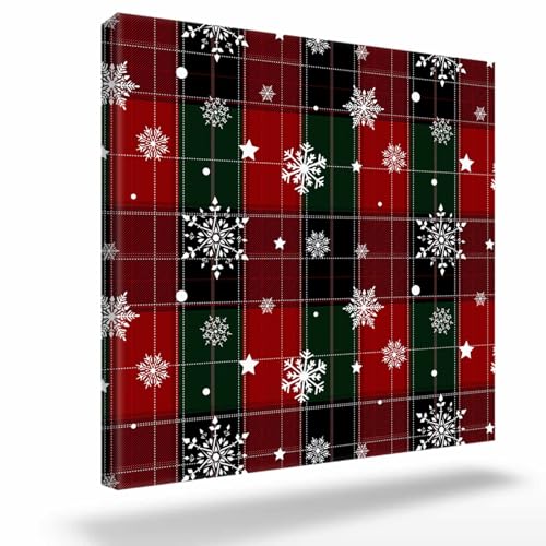Christmas Red Green Classic Buffalo Plaid Snowflake Pattern Canvas Wall