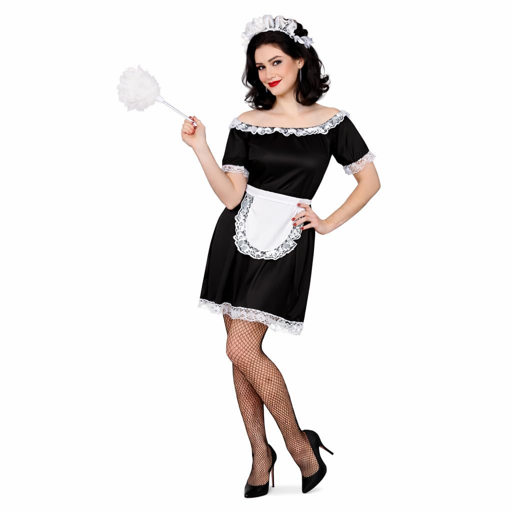Adult Womens Classic French Maid Fancy Dress Costume – Traditional Maid Outfit Ladies Black White Housemaid Party Costume - Medium (UK 14-16)