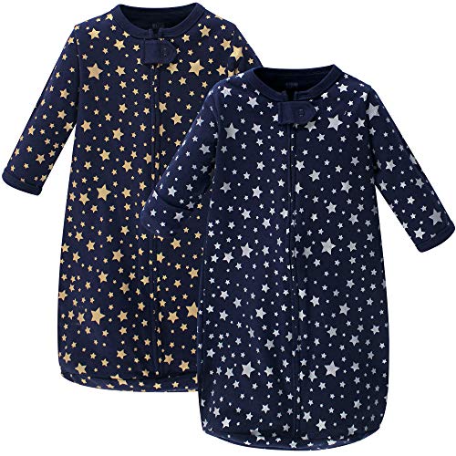 Image of Hudson Baby Unisex Baby Cotton Long-Sleeve Wearable Sleeping Bag, Sack, Blanket, Metallic Stars, 3-9 Months