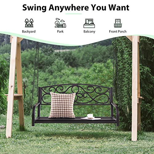 Giantex Metal Porch Swings 2 Person Outdoor Hanging Garden Bench With Sturdy Chains, Wide Seat & Curved Armrests, 485 Lbs Weight Capacity Swing Loveseat For Deck, Backyard Patio Swing Chair (Brown) #TOP3