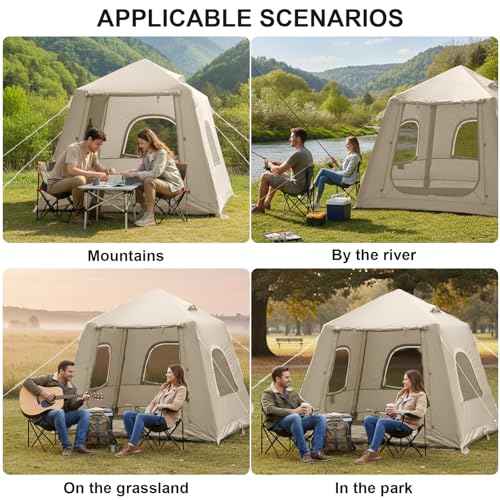 Image of Inflatable Tents for Camping,Easy Blow Up Tent with Hand Pump,4 Seasons Waterproof Air Inflatable Camping Tent House for Family Weekend Camping