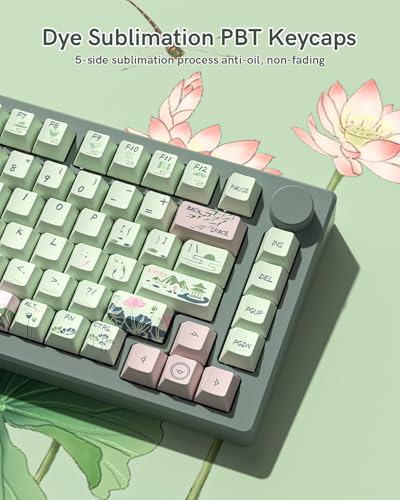 Image of Summer Lotus PBT Keycaps, 135 Keys Key caps, Cherry Profile, Dye Sublimation, Custom Keyboard Keycaps for Mechanical Keyboard, Compatible with ANSI, 60%, 65%, 75%, TKL, Full-Sized Layout