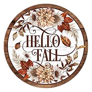 Vintage Metal Tin Sign Hello Fall Pumpkin Round Sign Craft Supplies Pumpkin Wreath 6×6 Inch