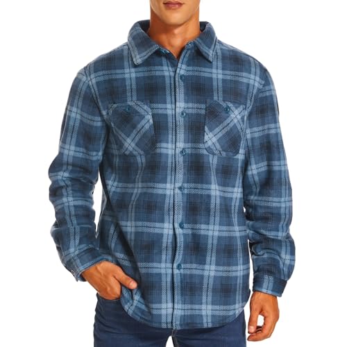HODOSPORTS Mens Flannel Shirts Jacket Fleece Sherpa Lined Button Down Heavyweight Plaid Shirts Coat Long Sleeve with Pockets2