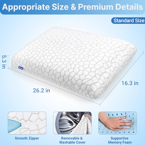 Image of Memory Foam Pillows, Bed Pillow for Side,Back and Stomach Sleepers,Neck Pillow for Sleeping with Removable and Machine Washable Cover, Standard Size (1 Pack)