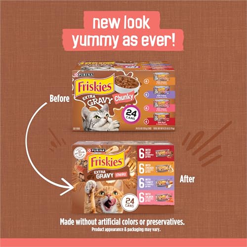 Purina Friskies Extra Gravy Wet Cat Food Chunky 24ct Variety Pack (With Chicken, Turkey, Salmon, Beef) - (Pack of 24) 5.5 oz. Cans - Image 3