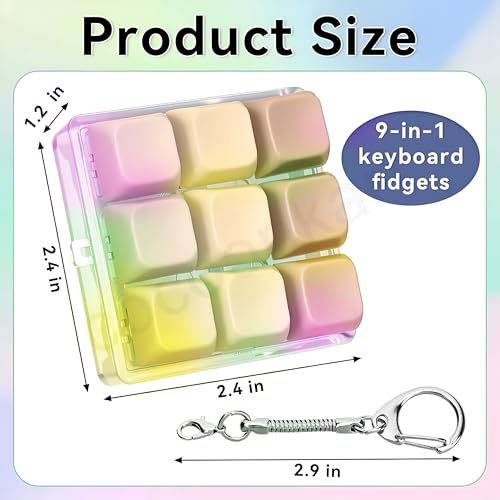 Image of 9 in 1 Lighting Keyboard Fidget Toy with LED Light Keychain Anti-Stress Keyboard Decompression Button Finger Clicker Toys Stress Relief Fidget Gifts (Brown)