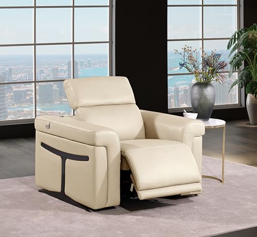 Sillón reclinable cuero italiano topo beige miniatura 1