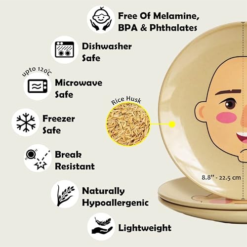 Xiboro Byem Make A Face Plate For Kids (Plates X 3) Canadian Design Picky Eater Plates Unbreakable Microwave & Dishwasher Safe Cute Plates Biodegradable Toxin & Melamine Free #TOP5
