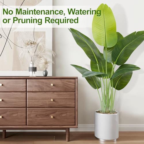 Image of Lifelike Bird of Paradise Artificial Plant,4ft Faux Banana Leaf Tree with 9 Trunks - Perfect Indoor Silk Floor Plant for Home Decor in Living Room, Office, and Bedroom (Set of 2)