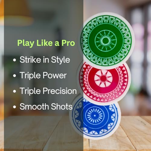 Image of Carrom Board Practice Kit - 1kg Carrom Powder Combo Pack (500g x2) with 24 Acrylic Carrom Coins 6mm & 1 Striker | Smooth Fast Powder for Board Game Indoor Play Pink Set