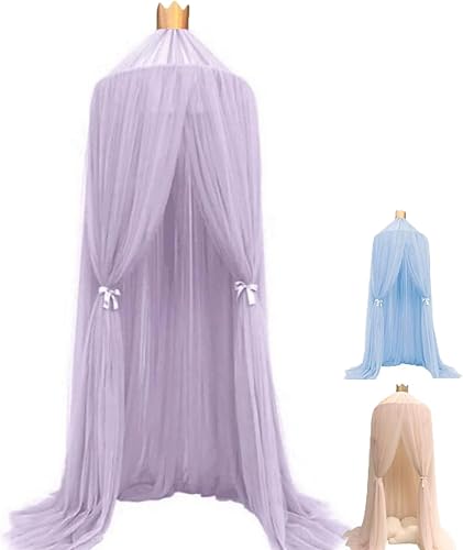 ESUPPORT Toldo de cama de princesa con diseño de cúpula redonda de encaje, mosquitera, tienda de campaña, decoración de la casa, cortinas de malla