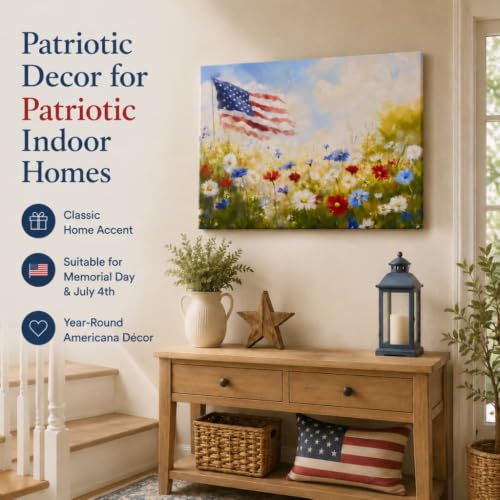 Image of Americana Flag Canvas Print Picture Wall Art for Home Decor