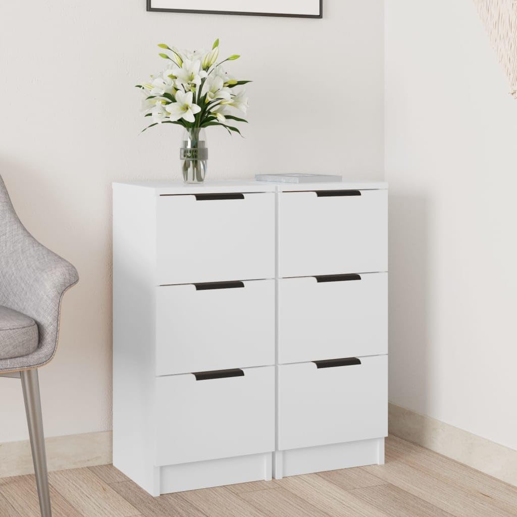 vidaXL 2X Aparadores Mueble Armario Espacio Almacenamiento Auxiliar Salón Consola Teléfono Cajones en Casa Madera Contrachapada Blanco