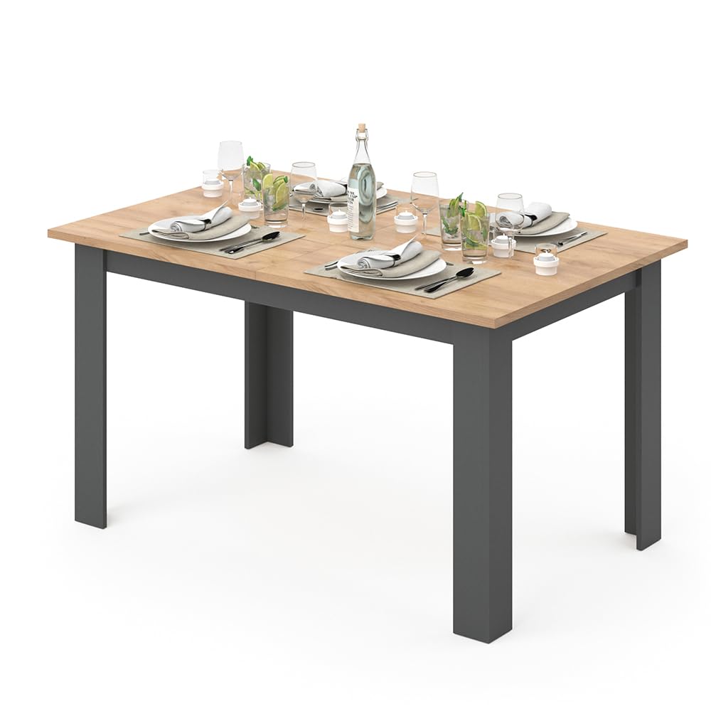 Vicco Tavolo da pranzo Karlos, Rovere dorato, 140 x 90 cm | per l'utilizzo come tavolo da pranzo fisso in soggiorno o sala da pranzo