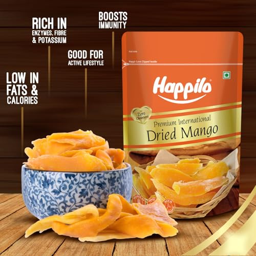 Image of Happilo Premium International Dried Mango 200g | Plant Based Protein | Sweet taste of Real Mangoes anytime | 100% Natural & No Artificial Colors, Gluten Free, No Preservatives (Pack of 5)