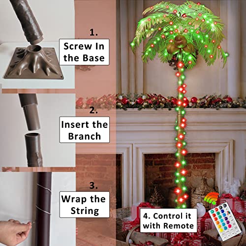 6Ft Colorful Lighted Palm Trees, Multi Color Artificial Palm Tree Lights With Remote, Light Up Tropical Palm Trees For Indoor, Outdoor, Hawaiian, Jungle, Luau Party, Tiki Bar, Pool, Beach, Patio Decor #TOP5