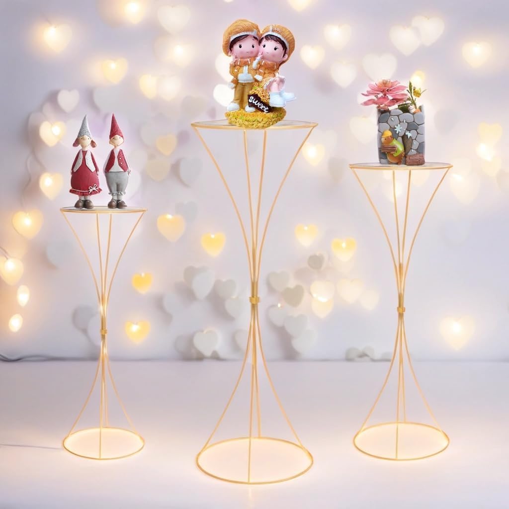 3pcs Cylinder Stands for Party, Hourglass Cylinder Pedestal Stands for Parties, Metal Plant Columns Pedestal Stands for Display, Round Cylinder Tables for Weddings Cake Stand Floor Plant Tables