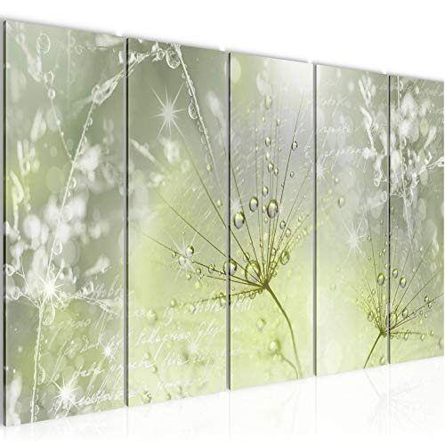 Bilder Blumen Pusteblume Wandbild 150 x 60 cm Vlies - Leinwand Bild XXL Format Wandbilder Wohnzimmer Wohnung Deko Kunstdrucke Grün 5 Teilig - MADE IN GERMANY - Fertig zum Aufhängen 205656b