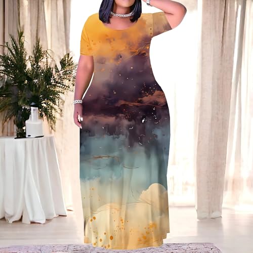 Image of PinkPatty Plus Size Maxi Dress for Women Summer Casual Short Sleeve Tshirt Dresses with Pockets (XL-6XL)
