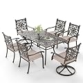 Sophia & William 7 Pieces Cast Aluminium Patio Dining Set for 6 People, Powder-Coating Outdoor Table and 4 Chairs & 2 Swivel Rocking Chairs, Outdoor Patio Table Set with 2.3" Umbrella Hole, Bronze