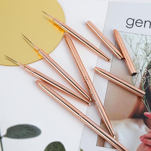 Image of Artdone Metallic Nail Art Pens, Liner Brushes Set, 5PCS Gold Nail Tools | For Long Lines, Thin Details, Fine Drawing, Liner Brush UV Gel Polish Painting Nail Design Sizes 5 /8 /12 /20 /25mm
