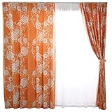 スミノエ(Suminoe) カーテン オレンジ 幅300cm ×丈100cm ハナカザリ 遮光2級 オーダードレープ V1251