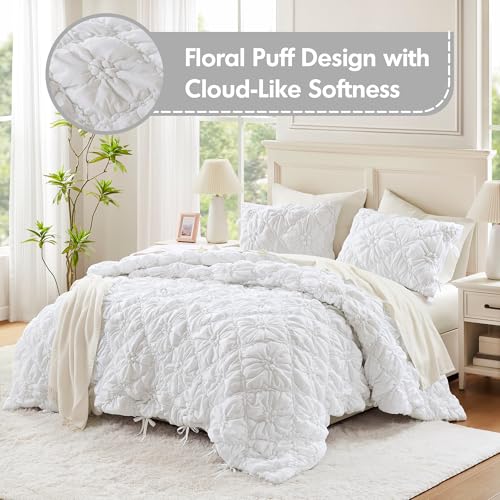 Intelligent Design Puffy Floral Shabby Chic White Queen Comforter Set, 3pc - image 2