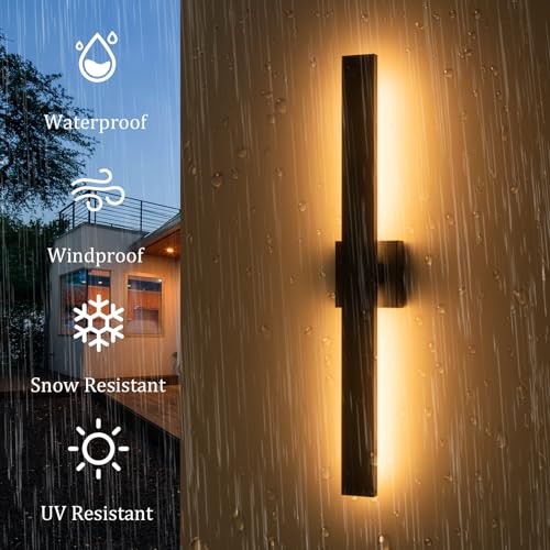 Image of 2-Packs Modern Outdoor Wall Lights 31.5 inch Long LED Outdoor Sconce Lights, Black Linear Exterior Wall Lighting for Porch & Patio Garage Entrance