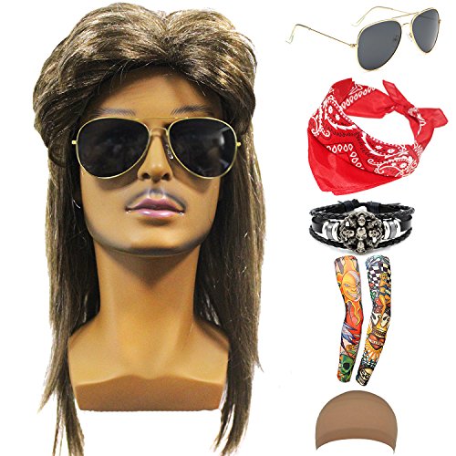 Qnprt 70S 80S 90S Men'S Disco Halloween Rock Star Heavy Metal Wig Set Packet Of 6 cover