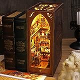 3D Wooden Puzzle Bookends, 2025 New DIY Book Nook Kit, Magic Book House Model Building Kit Insert Decor with Sensor Light, Stand Bookshelf for Home Decorative Books Ornaments (Library of Books)