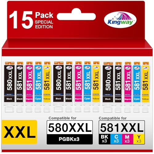 KINGWAY PGI 580 CLI 581 XXL Cartuchos de Impresora Compatibles con Canon 580XXL 581XXL Cartuchos Multipack para Pixma TS6350 TS705 TS8350 TS8352 TS9550 TS6351 TS8351 TR8550 TR7550 TS9150 TS9551C 15P