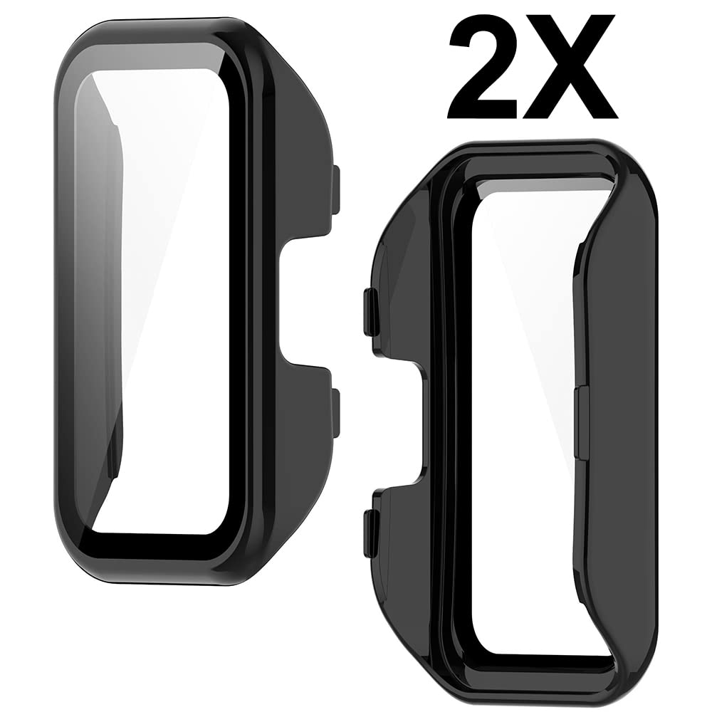 GIOPUEY [2 Pezzi Cover per Huawei Band 8, Pellicola Protettiva Vetro + Cornice in Plastica Rigida, Huawei Band 8 Custodia - Black+Transparent