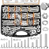 mankk 312PCS Hex Bolts and Nuts Assortment Kit,4 Sizes (1/4-20,5/16-18,3/8-16,1/2-13') 304 Stainless Steel Hex Bolts and Nuts Washers Kit Hardware Screws Set Flat & Spring Lock Washers