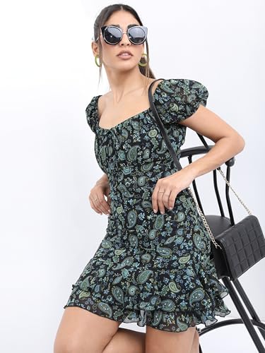 Image of Tokyo Talkies Women's Three-Quarter Sleeves Sweet Heart Neck Printed Dresses | Stylish Dresses | Casual Dresses