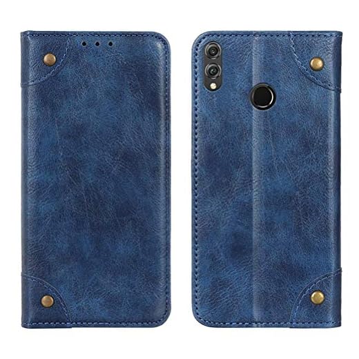 LUSHENG Plånboksfodral för Honor 8X, design för Honor 8X (6,5 tum) fodral [Militärklassskydd] [Osynlig kortplats], Stötsäkert skyddande telefonfodral - Blå