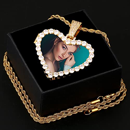 Heart Custom Necklace For Girls Personalized Heart Picture Necklace For Women Photo In Heart Pendant Custom Picture Chain Heart Pendant Jewelry Making Men Hip Hop Jewelry With 24" Rope Chain #TOP1