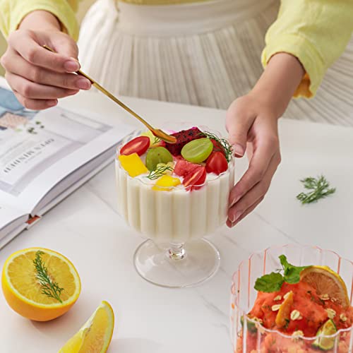 1500° C Tabletop Wave Shaped Crystal Clear Glass Ice Cream Bowls, 18.0 Oz Set Of 4 Large Dessert Bowls Serving Bowls For Sundae, Fruit, Salad, Pudding, Snack, Smoothie, Trifle, Cereal, Nuts #TOP4