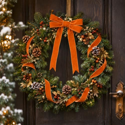 Image of Tsorode 10 Yards Black Velvet Ribbon 1 Inch for Christmas Tree,Velvet Christmas Ribbon for Gift Wrapping Crafts Bow Wreath Holiday Decorations (Orange, 1 inch-10 Yard)