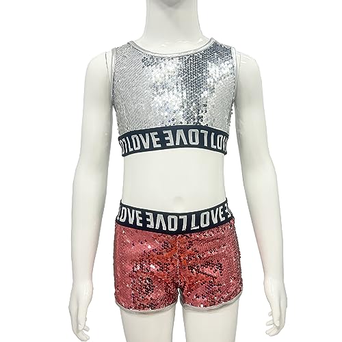 Image of TACKTIMES 2Pcs Girls Sleeveless Crop Top with Shorts Outfit Set for Athletic Leotard Dancing Swimming Gymnastics Dancewear
