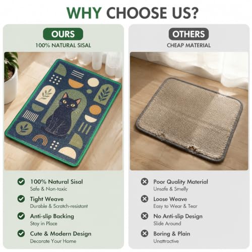 Tapis griffoir pour chat en sisal naturel durable au design géométrique - 5