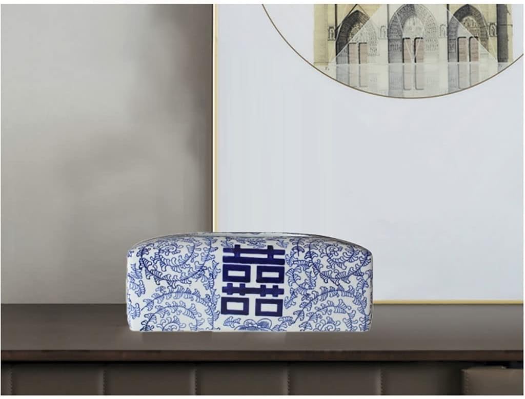 New Chinese Blue And White Ceramic Tissue Box Cover, Rectangle Porcelain Napkin Paper Holder Facial Tissue Holder Decorative For Bathroom, Kitchen And Office