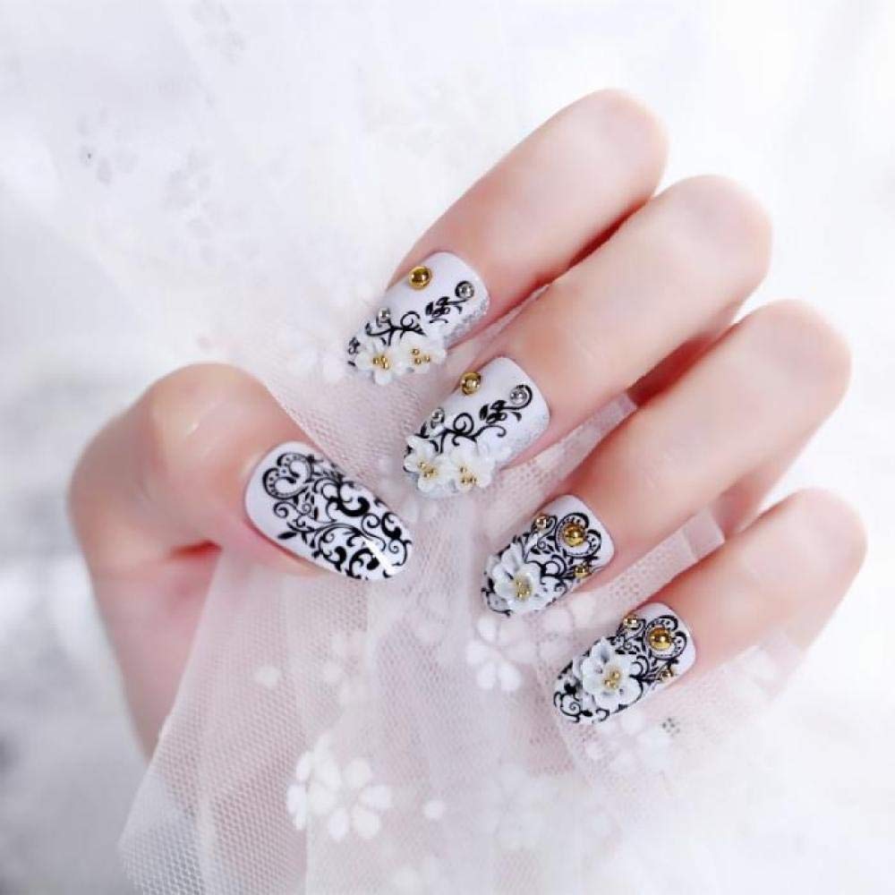 ACiyD Uñas postizas para Mujer, uñas Artificiales Sencillas a la Moda, tamaño Largo, Cubierta Completa, Puntas para decoración de uñas, diseño de Flores para Mujer, uñas postizas de Lujo