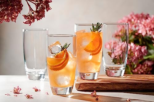Glaver's Highball Glasses Set Of 4, 16 Oz. Drinking Glasses, Unique Water Glass Cups For Juice, Cocktails, Soda, Heavy Bottom Tumbler Glass #TOP1