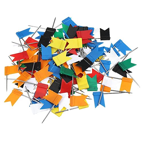 100PCS Map Flag Push Pins,Multicolored Decorative Map Tacks Plastic Head with Steel Point for Cork Bulletin Board,Colorful Map Tacks Push Tacks for Learning Working