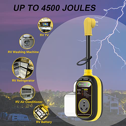 Image of EyGde 30 Amp to 15 Amp 110 RV Adapter with Surge Protector Waterproof - Patented 4500J 5-15P Male to TT-30R Plug RV Circuit Analyzer Defender Voltage Protector for Camper Travel Trailer