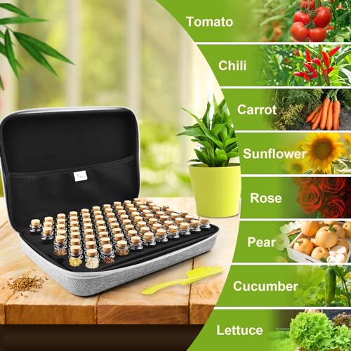 Image of 80 Slots Seed Storage Organizer with 40 Seed Envelopes, Sturdy Organizer Storage Box with Label Stickers, Glass Container for Flower Vegetable Garden Seed Saving (Seeds not Included)